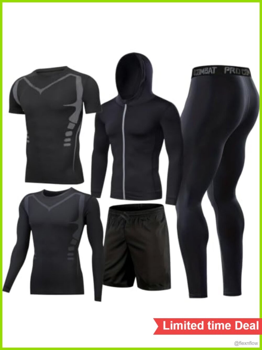 Men's 5-Piece Compression Workout Set Polyester Spandex Gym Running Athletic